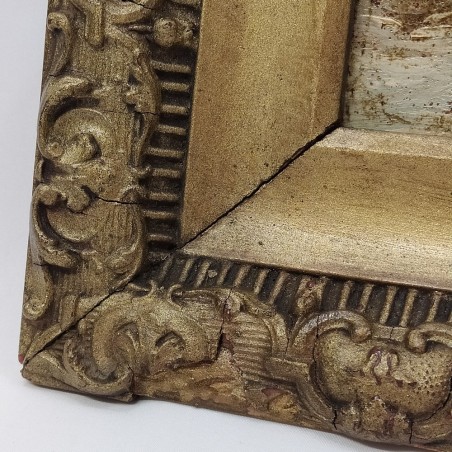 Quadro olio su tavola soggetto cancello di ingresso sotto nevicata con cornice