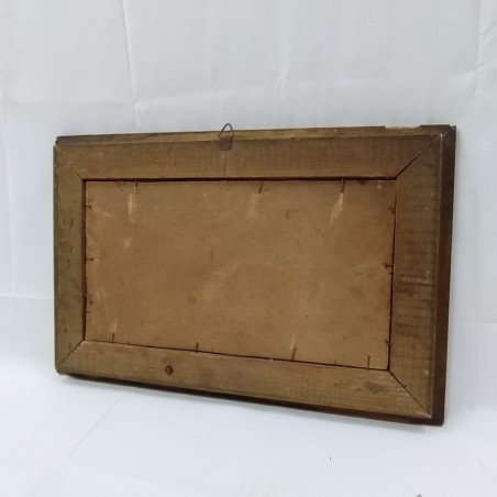 Quadro olio su tavola soggetto cancello di ingresso sotto nevicata con cornice