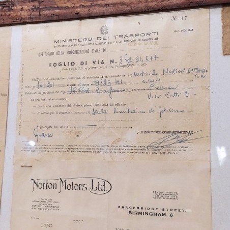 Pannello documenti Moto Norton anno 1962 70x55 cm