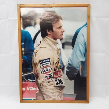 Foto poster incorniciato Gilles Villeneuve autografo stampato 50x72 cm