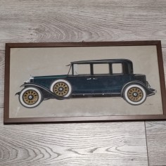 Disegno originale tempera su carta autore F.L. Rapi auto Lincoln V8 Limousine