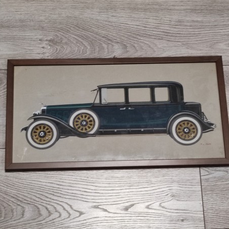 Disegno originale tempera su carta autore F.L. Rapi auto Lincoln V8 Limousine