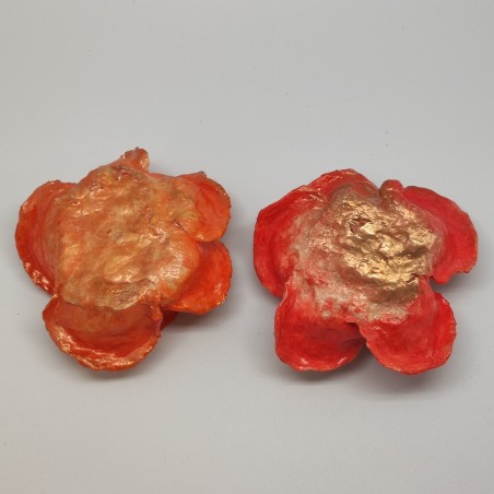 2 rose in cartapesta centrotavola porta candela colore arancio e oro d. 10/12 cm
