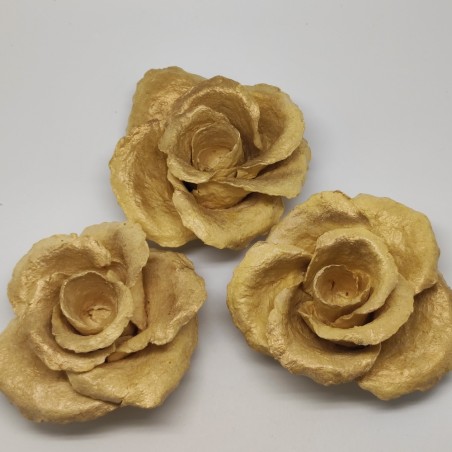 3 rose in cartapesta centrotavola colore oro d. 12 cm