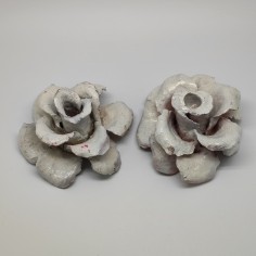 2 rose in cartapesta centrotavola colore bianco porta candela sottile d. 14 cm 2