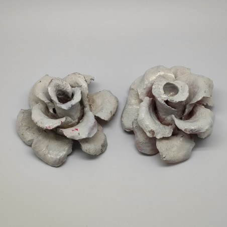 2 rose in cartapesta centrotavola colore bianco porta candela sottile d. 14 cm