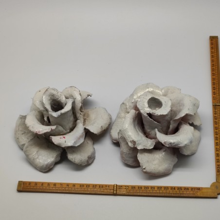 2 rose in cartapesta centrotavola colore bianco porta candela sottile d. 14 cm