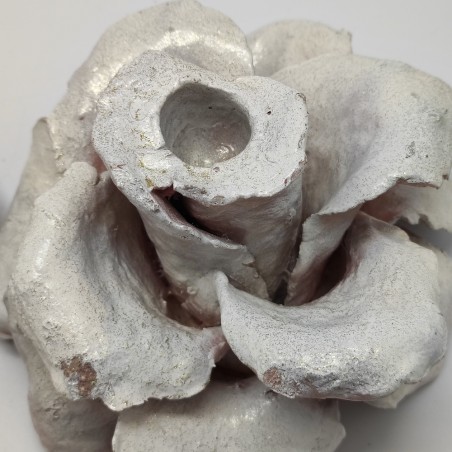 2 rose in cartapesta centrotavola colore bianco porta candela sottile d. 14 cm
