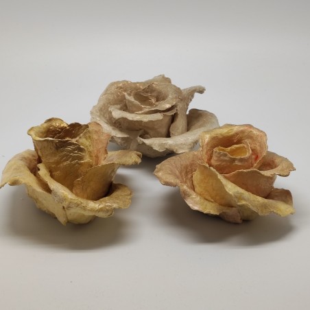 3 rose in cartapesta centrotavola colore oro porta candela sottile d. 14 cm