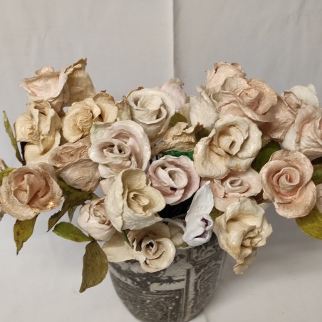 39 fiori di cartapesta rose naturali con foglie e gambo in filo di ferro