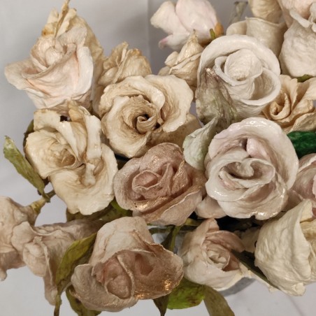39 fiori di cartapesta rose naturali con foglie e gambo in filo di ferro