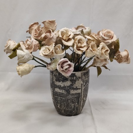 39 fiori di cartapesta rose naturali con foglie e gambo in filo di ferro