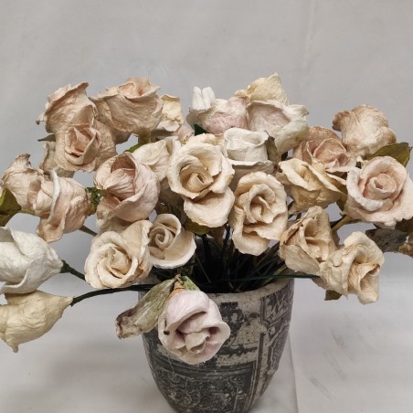 39 fiori di cartapesta rose naturali con foglie e gambo in filo di ferro
