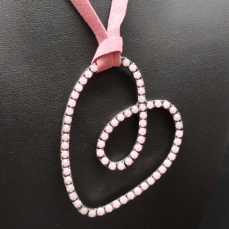 Collana a cuore in metallo argentato e Swarovski in pasta rosa