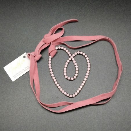 Collana a cuore in metallo argentato e Swarovski in pasta rosa