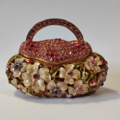 Scatolina in metallo dorato con decori floreali e strass incastonati nuova