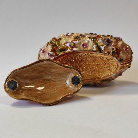 Scatolina in metallo dorato con decori floreali e strass incastonati nuova