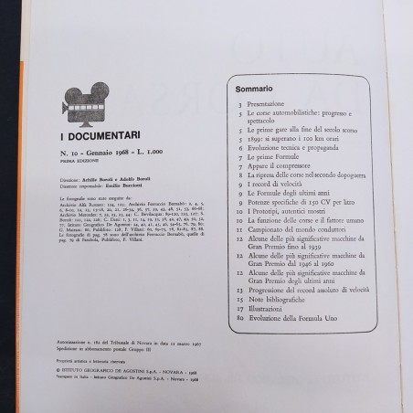 Libro Auto da corsa I documentari n. 10 De Agostini 1968