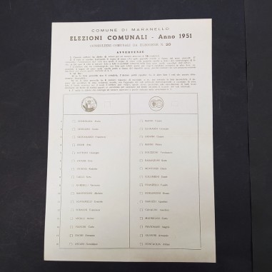Elenco consiglieri comunali Elezioni comunali Maranello anno 1951