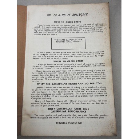 CATERPILLAR NO. 7A 7S BULLDOZER PARTS CATALOGUE ENGLISH TEXT FORM CTC 14-476