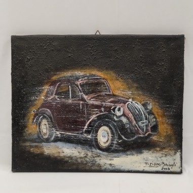 Tiziano Brigoli quadro materico olio su tela 50x40 auto antica