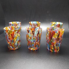 Set 6 bicchieri Murano lavorazione millefiori e foglia oro