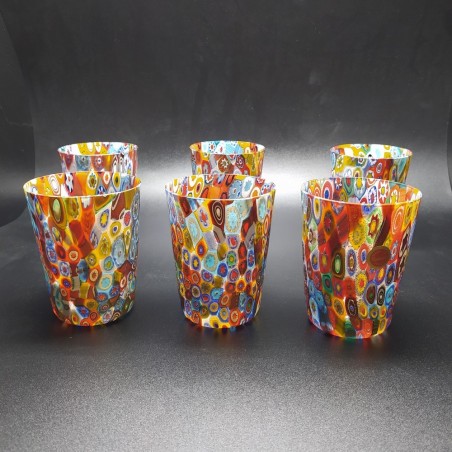 Set 6 bicchieri Murano lavorazione millefiori e foglia oro
