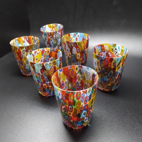 Set 6 bicchieri Murano lavorazione millefiori e foglia oro