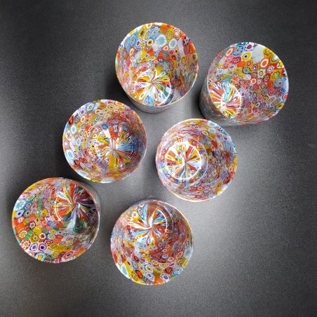 Set 6 bicchieri Murano lavorazione millefiori e foglia oro