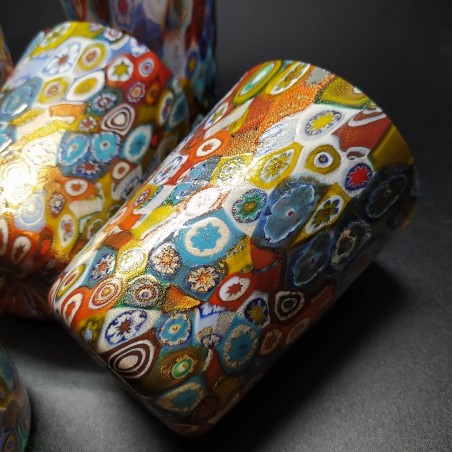 Set 6 bicchieri Murano lavorazione millefiori e foglia oro
