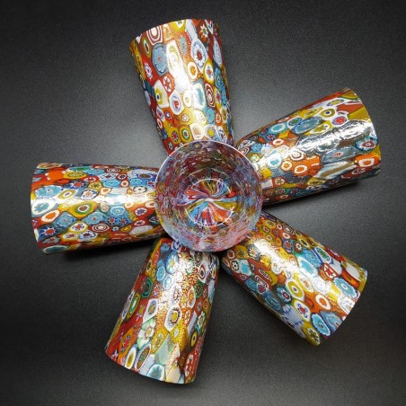 Set 6 bicchieri Murano lavorazione millefiori e foglia oro