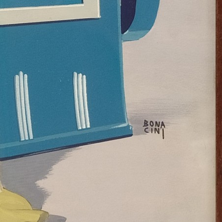 Bonacini bozzetto a tempera anni 50 motori IMN - 40x53 con cornice
