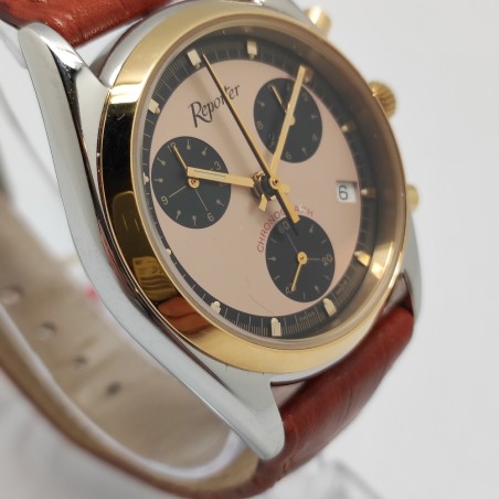 Orologio cronografo mov. quarzo polso uomo Reporter quadrante rosa inusato
