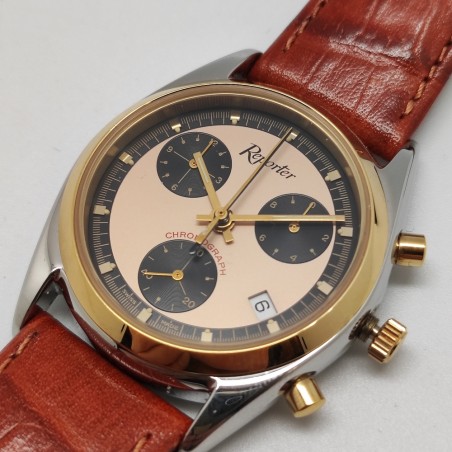 Orologio cronografo mov. quarzo polso uomo Reporter quadrante rosa inusato