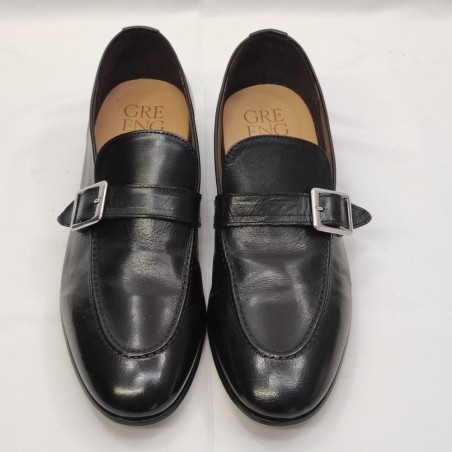Green George scare uomo classiche nere con fibbia in metallo n° 43 nuove