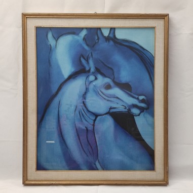 Quadro con teste di cavallo tema blu