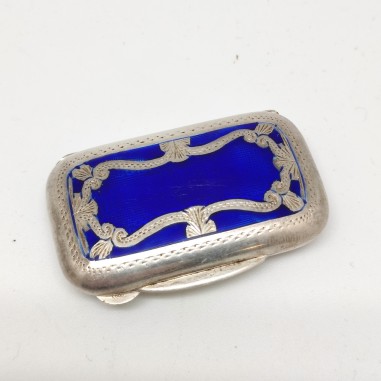 Scatola portapillole in argento con decoro in smalto blu 4,8x2,8 cm primo 900