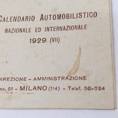 Calendario tascabile L'auto italiana dell'anno 1929. Buone condizioni