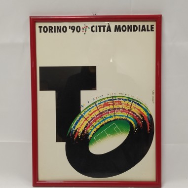 Manifestino Torino '90 Città Mondiale autore Armando Testa 42x32cm. Buono