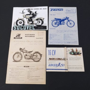 Lotto di 4 brochures motociclette Adler, Taurus, Socovel, Hoffmann. Buono