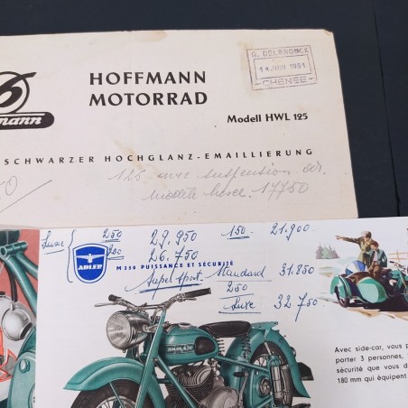 Lotto di 4 brochures motociclette Adler, Taurus, Socovel, Hoffmann. Buono