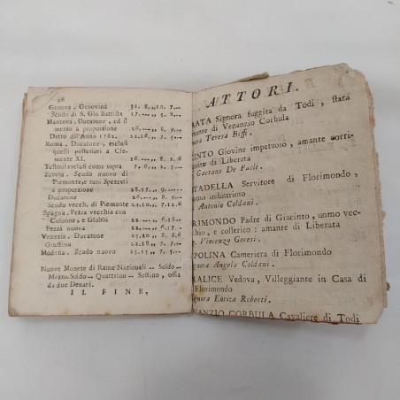 Libro tascabile La Spilorceide 1795. Segni del tempo sulla carta e la rilegatura