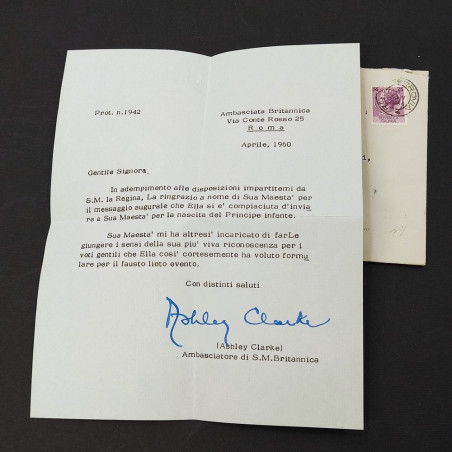 Lettera dell'ambasciatore britannico Clarke 1960, carta intestata. Buono