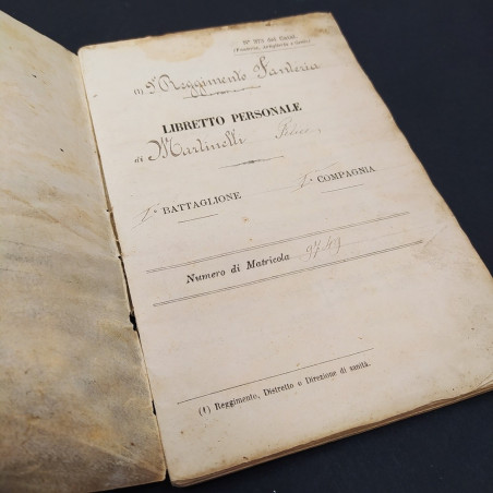 Libretto personale regia fanteria 1800 Martinelli Felice. Buone condizioni