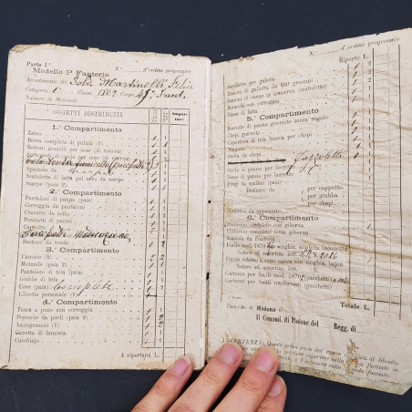 Libretto personale regia fanteria 1800 Martinelli Felice. Buone condizioni