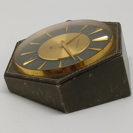 Orologio da tavolo svizzero Jager-Le Coultre su base esagonale in pelle segnata