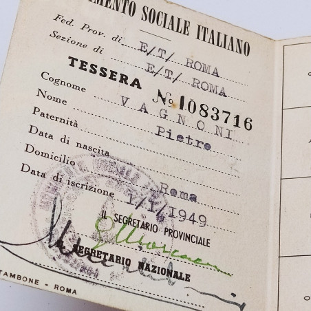 Tessera MSI 1955 con firma di Almirante segretario nazionale. Buone condizioni