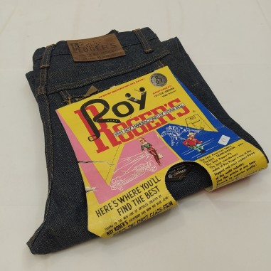 Jeans Roy Roger's blu anni '70 taglia 28 con tasche posteriori a zip inusato