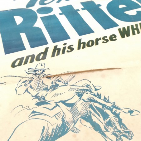 Manifesto in tessuto Tex Ritter USA anni '30 7x106 cm. Ingiallimenti