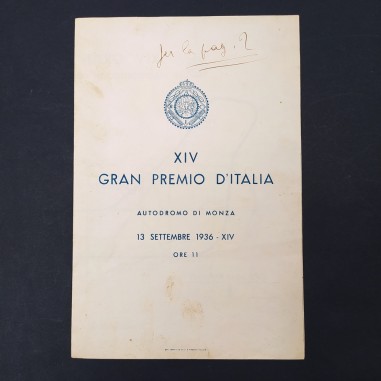 Opuscolo del XIV Gran Premio d'Italia a Monza 1936. Aloni